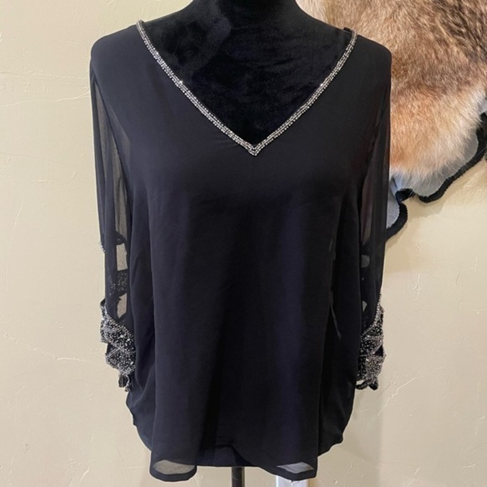BKE‎ Boutique Sheer Beaded Blouse